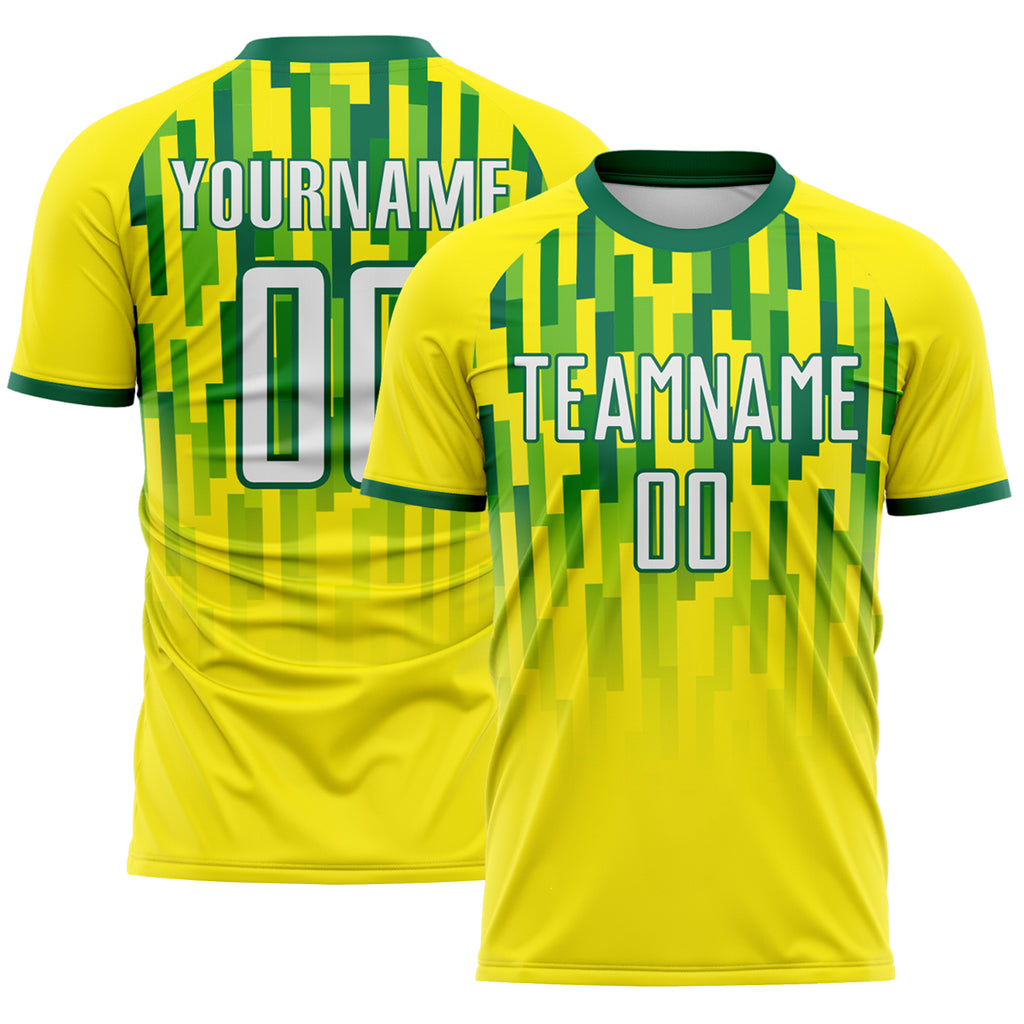 Custom Light Yellow White-Kelly Green Gradient Geometric Brazil Sublimation Soccer Uniform Jersey