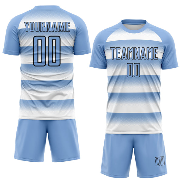 Custom Light Blue White-Black Stripe Diamond Grid Argentina Sublimation Soccer Uniform Jersey