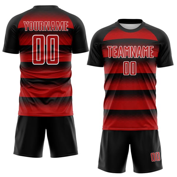 Custom Black Red-White Stripe Diamond Grid Sublimation Soccer Uniform Jersey