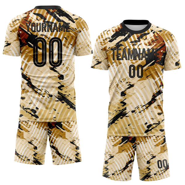 Custom Cream-Black Abstract Swirl Wave Grunge Splatter Sublimation Soccer Uniform Jersey