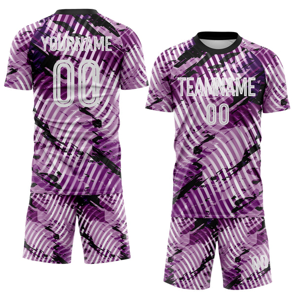 Custom Light Purple White-Black Abstract Swirl Wave Grunge Splatter Sublimation Soccer Uniform Jersey