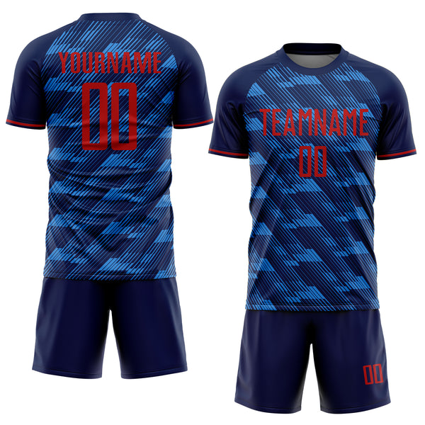 Custom Navy Red-Blue USA Style Patriotic Diagonal Flowing Lines Sublimation Soccer Uniform Jersey