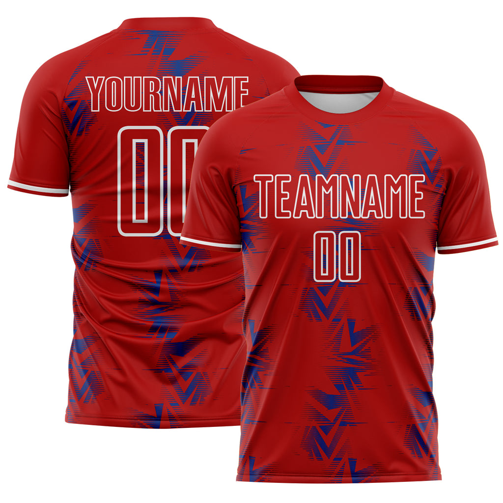 Custom Red Royal-White USA Style Patriotic Geometric Chevron Lines Sublimation Soccer Uniform Jersey