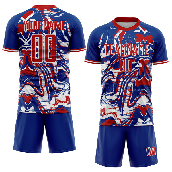 Custom Royal Red-White USA Style Patriotic Liquid Swirl Sublimation Soccer Uniform Jersey