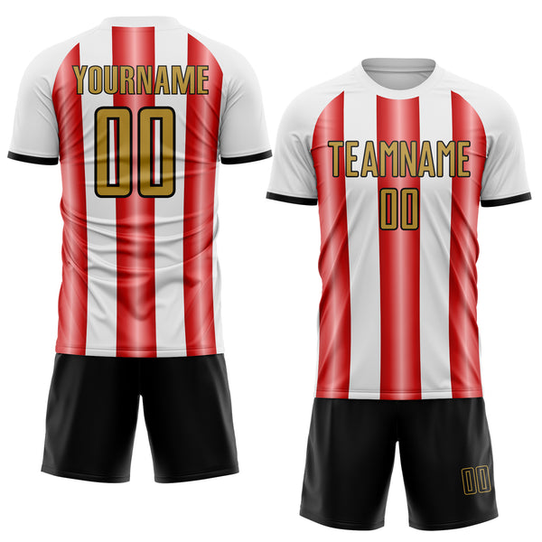 Custom White Old Gold Red-Black Gradient Vertical Stripe Argentina Style Sublimation Soccer Uniform Jersey