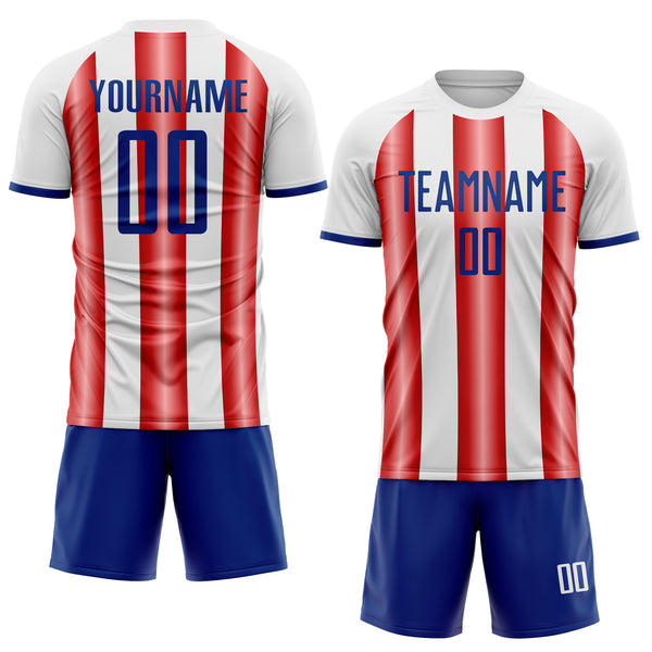 Custom White Royal-Red Gradient Vertical Stripe Argentina Style Sublimation Soccer Uniform Jersey