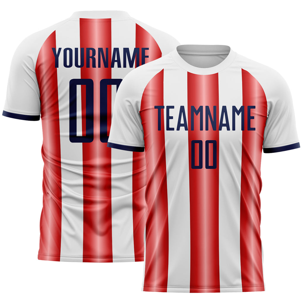 Custom White Navy-Red Gradient Vertical Stripe Argentina Style Sublimation Soccer Uniform Jersey