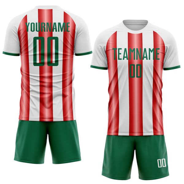 Custom White Kelly Green-Red Gradient Vertical Stripe Argentina Style Sublimation Soccer Uniform Jersey