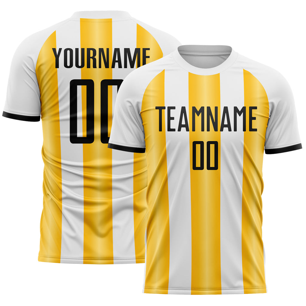 Custom White Black-Gold Gradient Vertical Stripe Argentina Style Sublimation Soccer Uniform Jersey