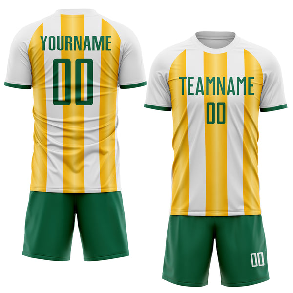 Custom White Kelly Green-Gold Gradient Vertical Stripe Argentina Style Sublimation Soccer Uniform Jersey