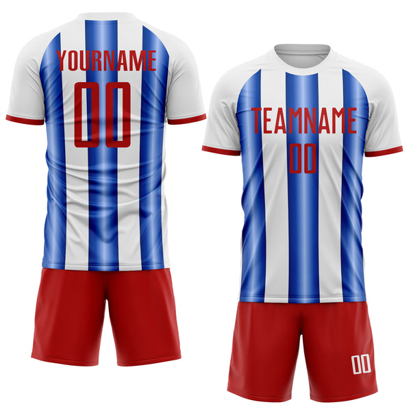 Custom White Red-Royal Gradient Vertical Stripe Argentina Style Sublimation Soccer Uniform Jersey