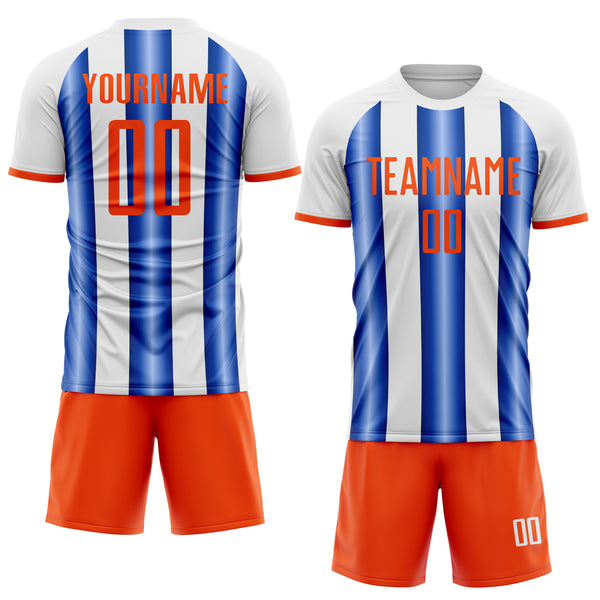 Custom White Orange-Royal Gradient Vertical Stripe Argentina Style Sublimation Soccer Uniform Jersey