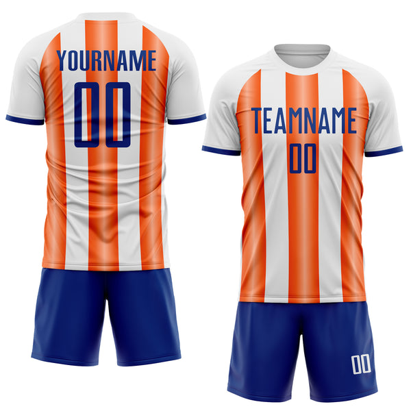 Custom White Royal-Orange Gradient Vertical Stripe Argentina Style Sublimation Soccer Uniform Jersey