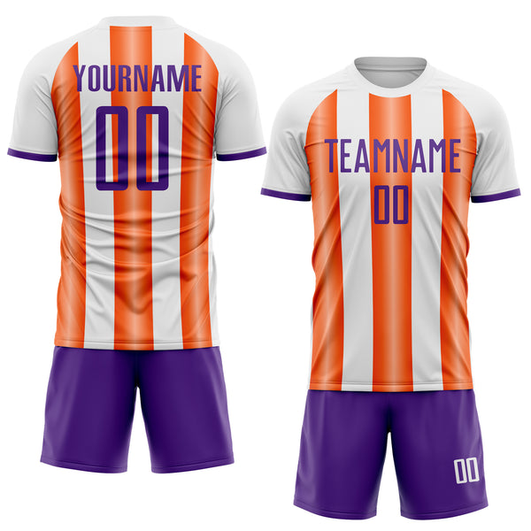 Custom White Purple-Orange Gradient Vertical Stripe Argentina Style Sublimation Soccer Uniform Jersey