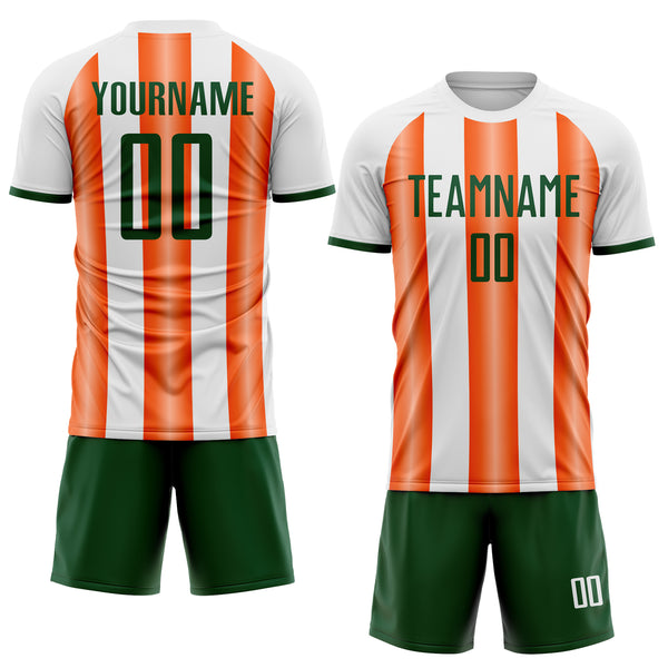 Custom White Green-Orange Gradient Vertical Stripe Argentina Style Sublimation Soccer Uniform Jersey