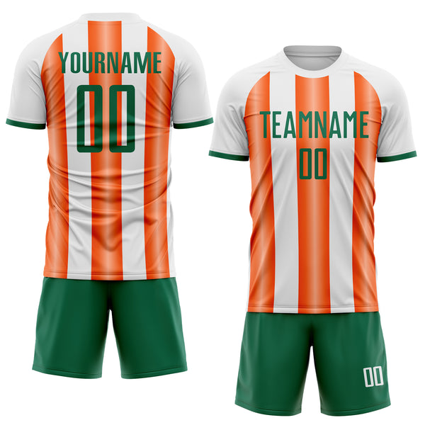 Custom White Kelly Green-Orange Gradient Vertical Stripe Argentina Style Sublimation Soccer Uniform Jersey