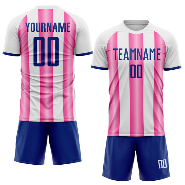 Custom White Royal-Pink Gradient Vertical Stripe Argentina Style Sublimation Soccer Uniform Jersey