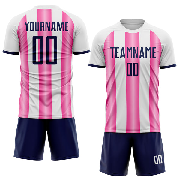 Custom White Navy-Pink Gradient Vertical Stripe Argentina Style Sublimation Soccer Uniform Jersey
