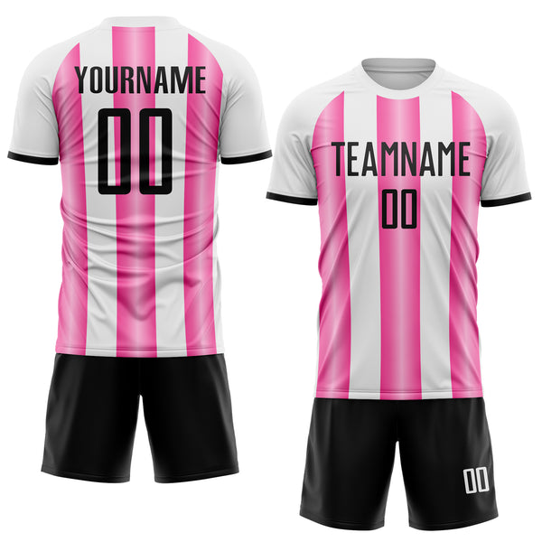 Custom White Black-Pink Gradient Vertical Stripe Argentina Style Sublimation Soccer Uniform Jersey