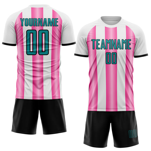 Custom White Teal Pink-Black Gradient Vertical Stripe Argentina Style Sublimation Soccer Uniform Jersey