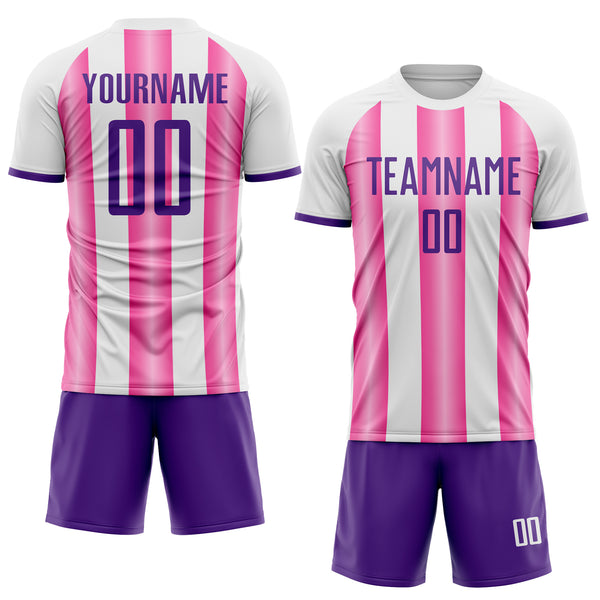 Custom White Purple-Pink Gradient Vertical Stripe Argentina Style Sublimation Soccer Uniform Jersey