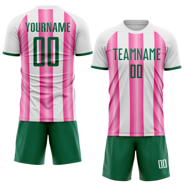 Custom White Kelly Green-Pink Gradient Vertical Stripe Argentina Style Sublimation Soccer Uniform Jersey