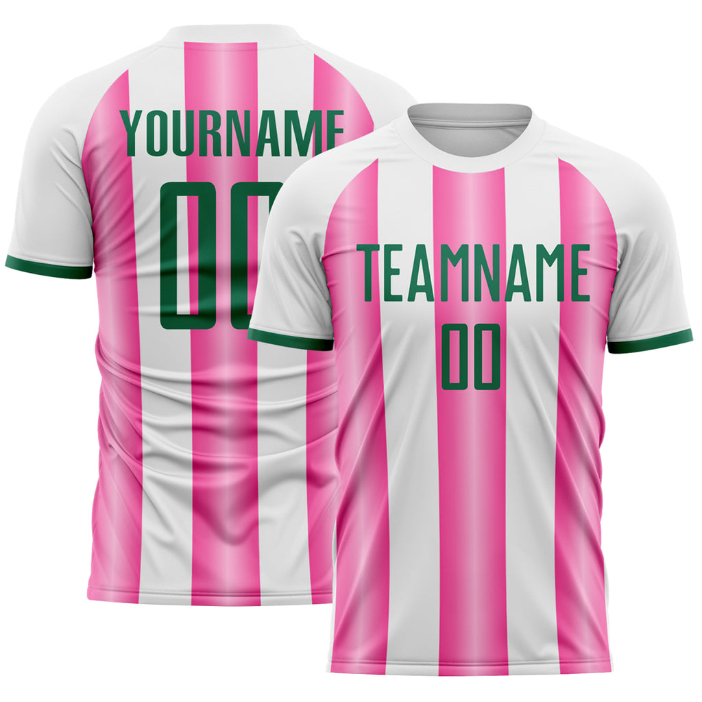 Custom White Kelly Green-Pink Gradient Vertical Stripe Argentina Style Sublimation Soccer Uniform Jersey