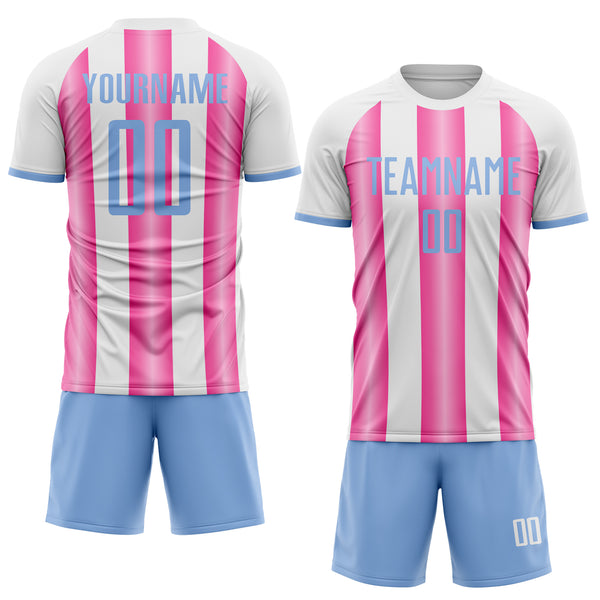 Custom White Light Blue-Pink Gradient Vertical Stripe Argentina Style Sublimation Soccer Uniform Jersey