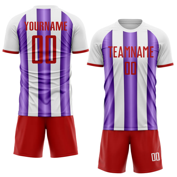 Custom White Red-Purple Gradient Vertical Stripe Argentina Style Sublimation Soccer Uniform Jersey