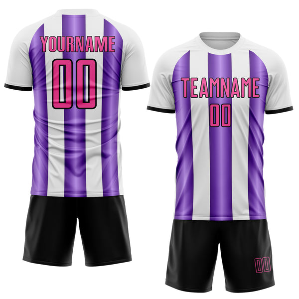 Custom White Pink Purple-Black Gradient Vertical Stripe Argentina Style Sublimation Soccer Uniform Jersey