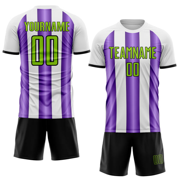 Custom White Neon Green Purple-Black Gradient Vertical Stripe Argentina Style Sublimation Soccer Uniform Jersey