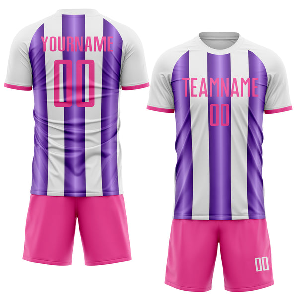 Custom White Pink-Purple Gradient Vertical Stripe Argentina Style Sublimation Soccer Uniform Jersey