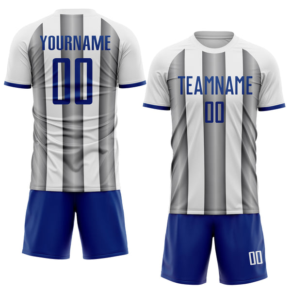 Custom White Royal-Steel Gray Gradient Vertical Stripe Argentina Style Sublimation Soccer Uniform Jersey