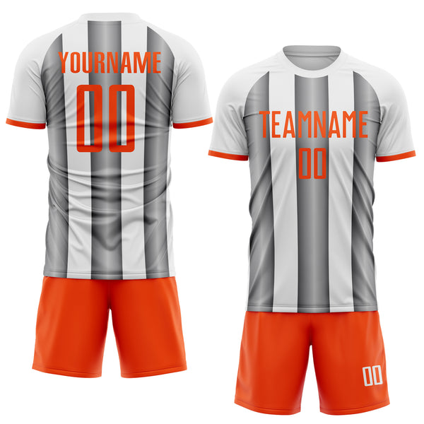 Custom White Orange-Steel Gray Gradient Vertical Stripe Argentina Style Sublimation Soccer Uniform Jersey