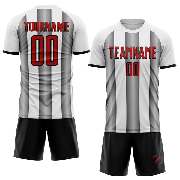 Custom White Red Steel Gray-Black Gradient Vertical Stripe Argentina Style Sublimation Soccer Uniform Jersey
