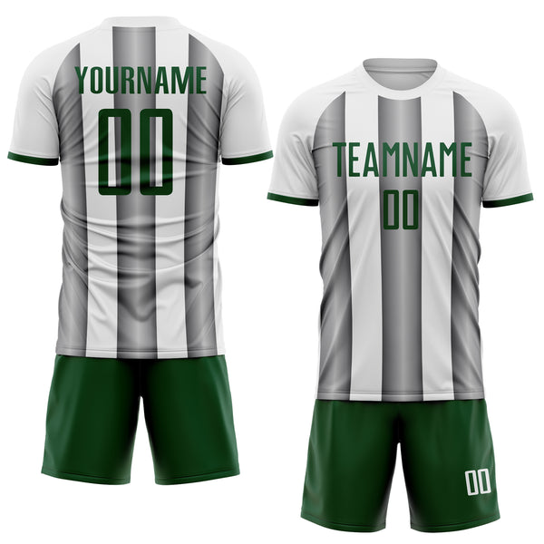 Custom White Green-Steel Gray Gradient Vertical Stripe Argentina Style Sublimation Soccer Uniform Jersey