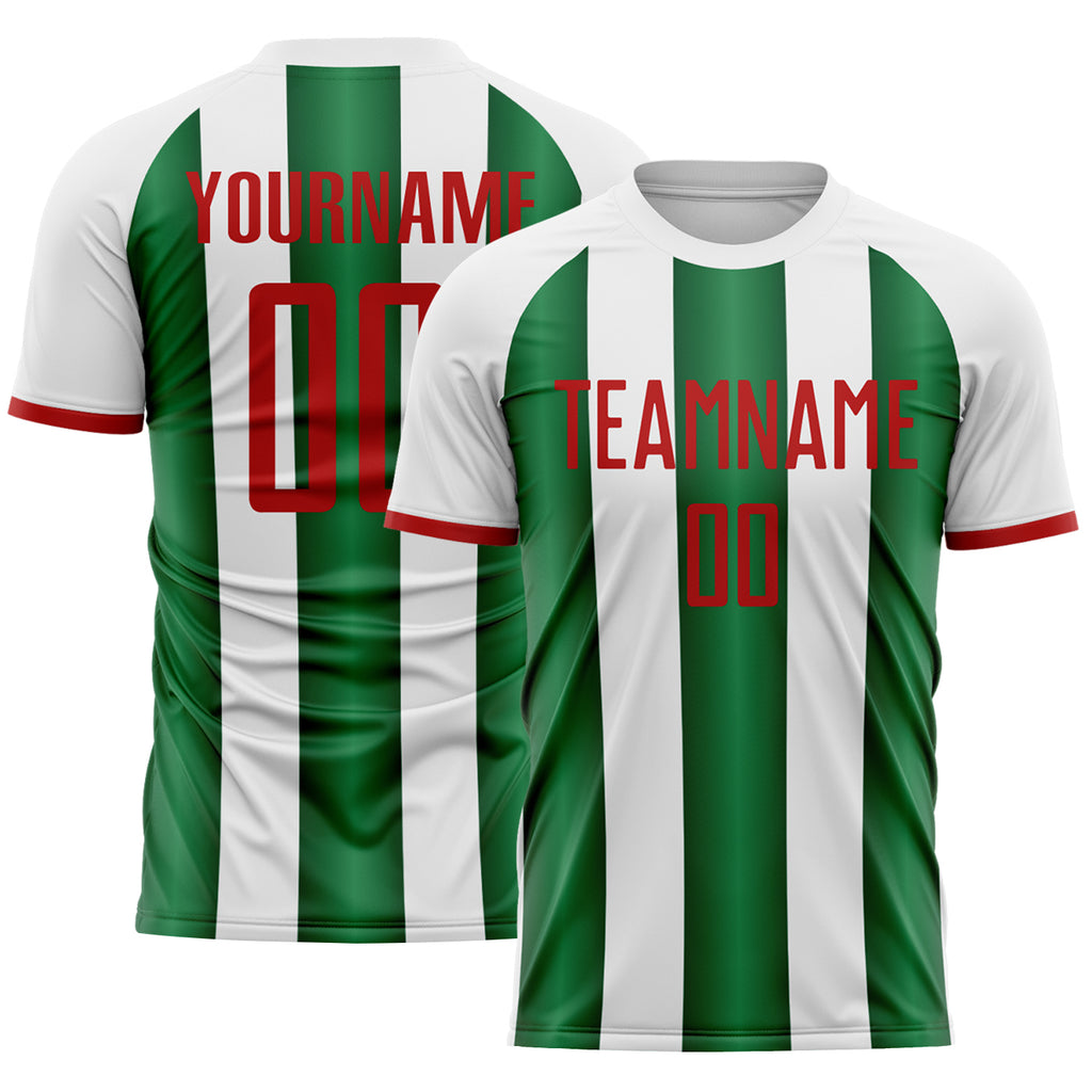 Custom White Red-Green Gradient Vertical Stripe Argentina Style Sublimation Soccer Uniform Jersey