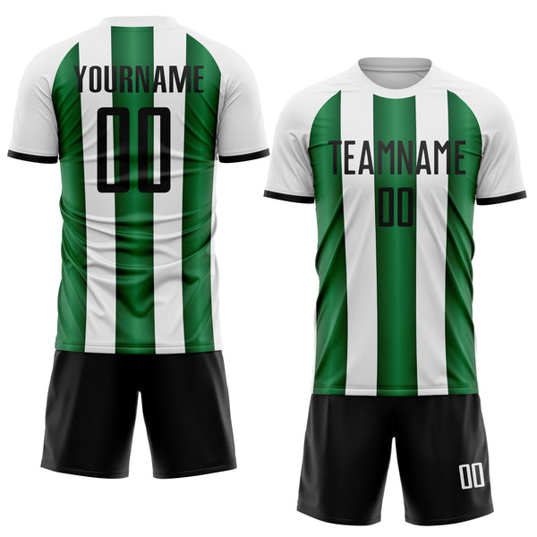 Custom White Black-Green Gradient Vertical Stripe Argentina Style Sublimation Soccer Uniform Jersey