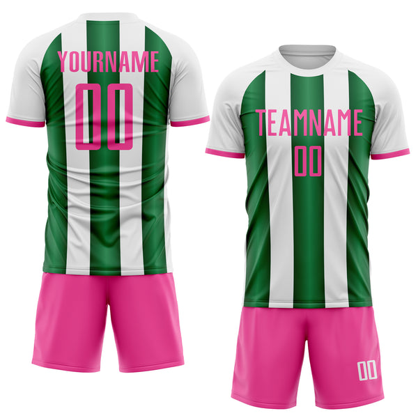 Custom White Pink-Green Gradient Vertical Stripe Argentina Style Sublimation Soccer Uniform Jersey
