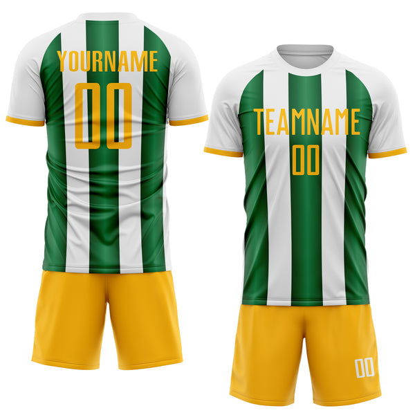 Custom White Gold-Green Gradient Vertical Stripe Argentina Style Sublimation Soccer Uniform Jersey