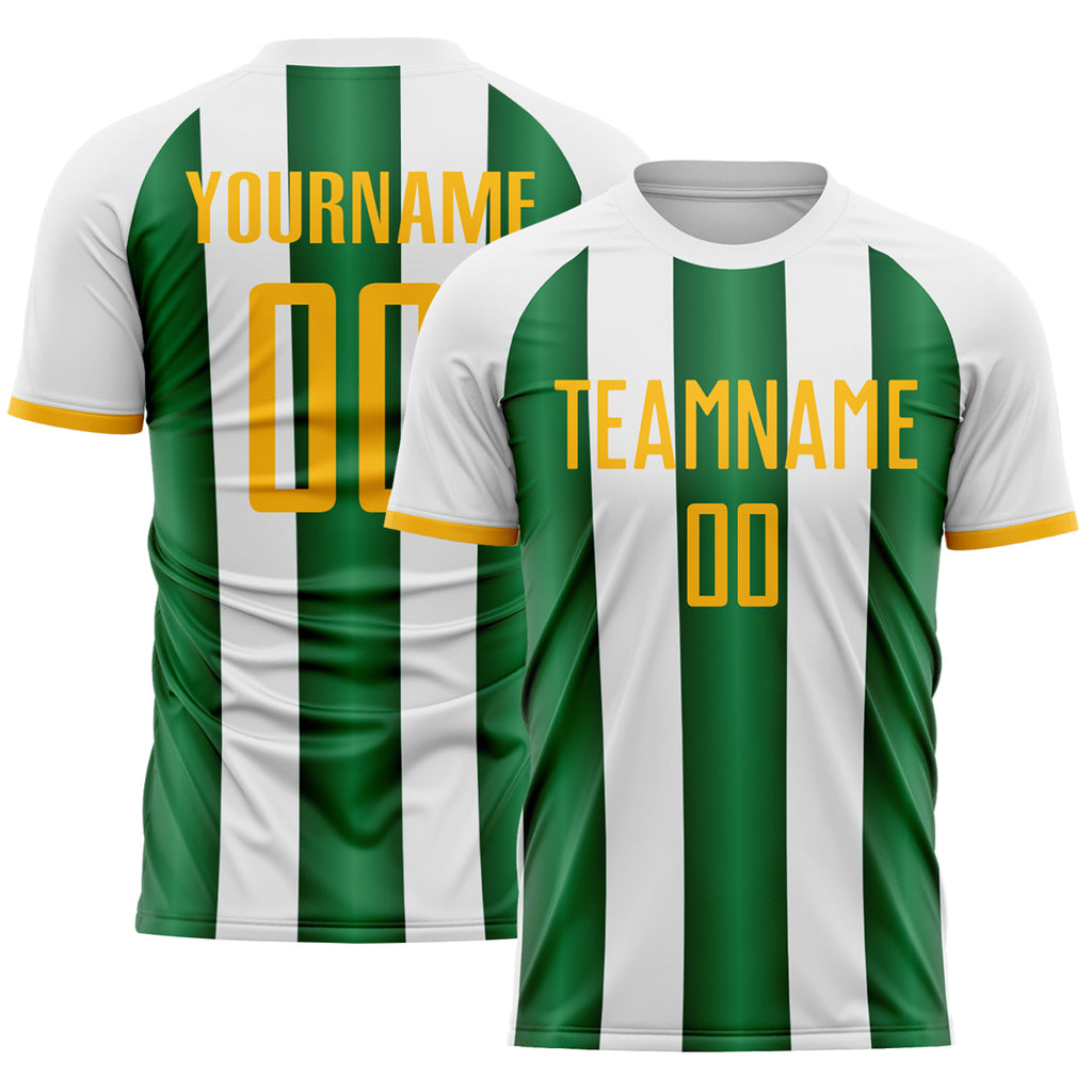 Custom White Gold-Green Gradient Vertical Stripe Argentina Style Sublimation Soccer Uniform Jersey