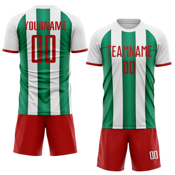 Custom White Red-Kelly Green Gradient Vertical Stripe Argentina Style Sublimation Soccer Uniform Jersey