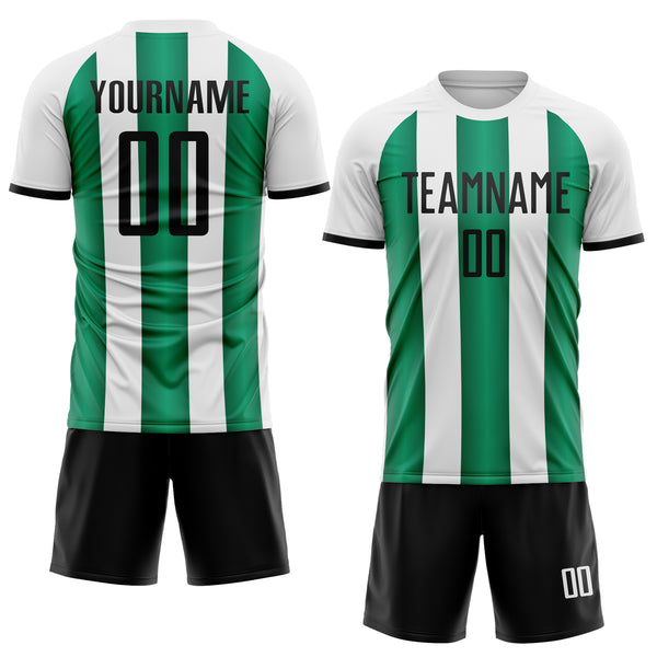 Custom White Black-Kelly Green Gradient Vertical Stripe Argentina Style Sublimation Soccer Uniform Jersey
