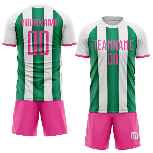 Custom White Pink-Kelly Green Gradient Vertical Stripe Argentina Style Sublimation Soccer Uniform Jersey