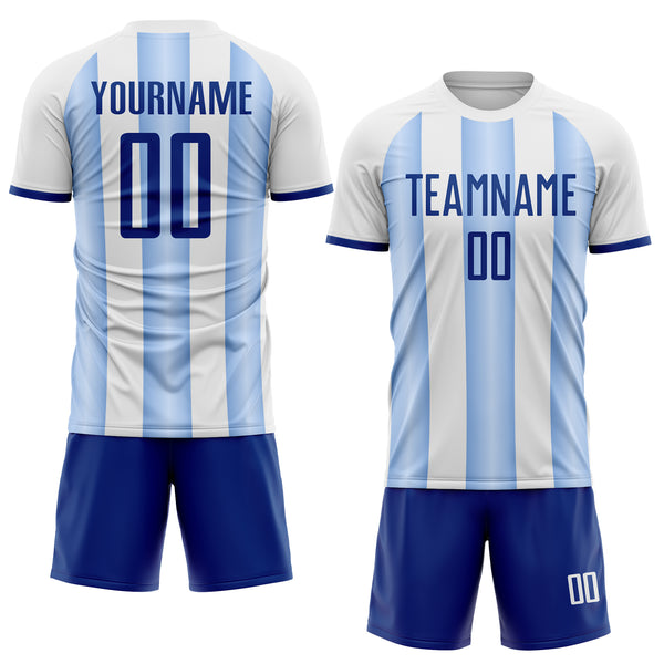 Custom White Royal-Light Blue Gradient Vertical Stripe Argentina Style Sublimation Soccer Uniform Jersey