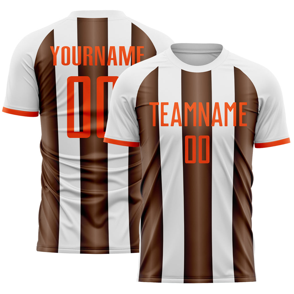Custom White Orange-Brown Gradient Vertical Stripe Argentina Style Sublimation Soccer Uniform Jersey