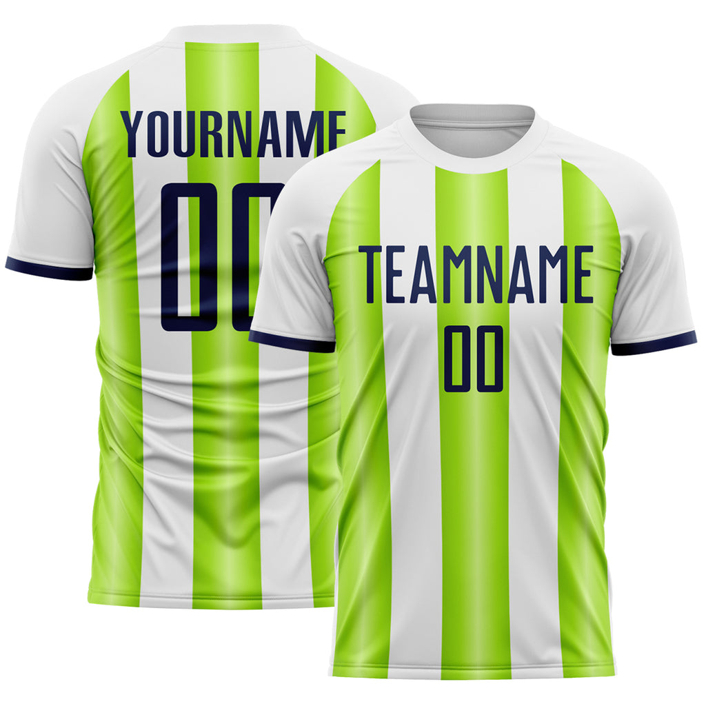 Custom White Navy-Neon Green Gradient Vertical Stripe Argentina Style Sublimation Soccer Uniform Jersey
