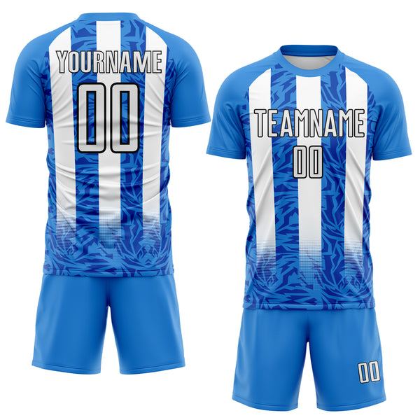 Custom Powder Blue White-Black Stripe Abstract Geometric Colombia Sublimation Soccer Uniform Jersey
