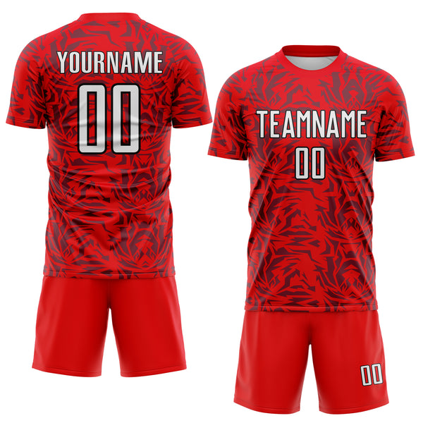 Custom Fire Red White-Black Abstract Geometric Colombia Sublimation Soccer Uniform Jersey