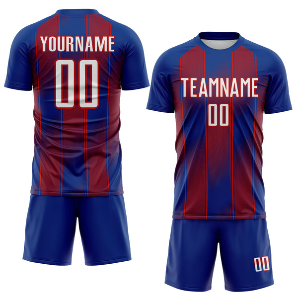 Custom Royal White-Red Vertical Stripe Colombia Sublimation Soccer Uniform Jersey